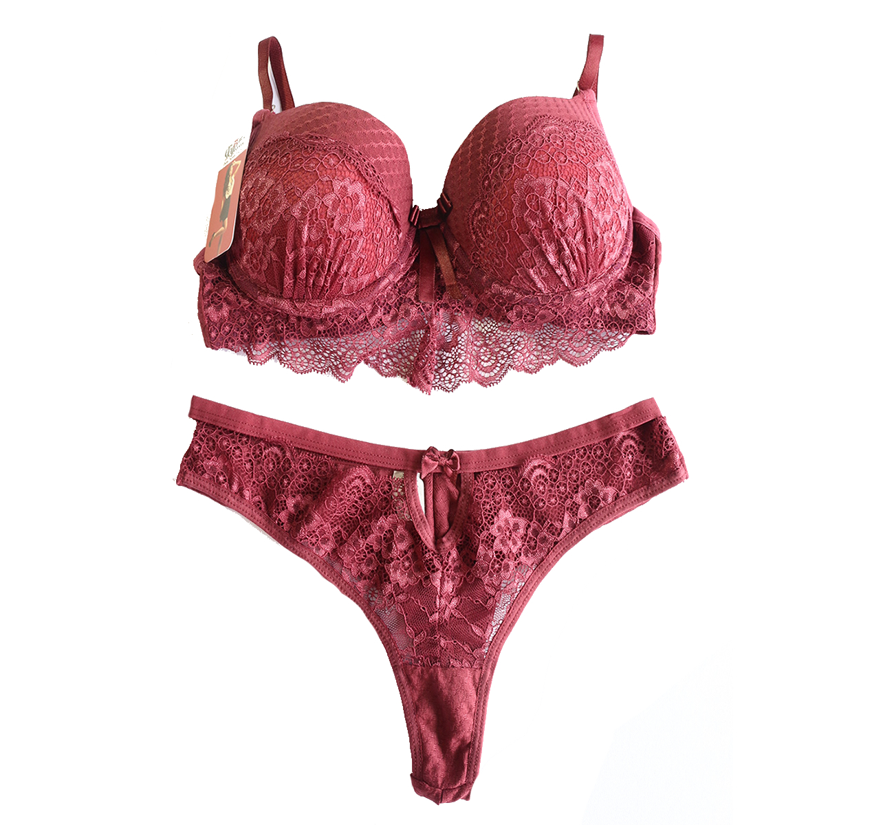 Conjunto Lingerie Louize Vinho Rendado Togatta